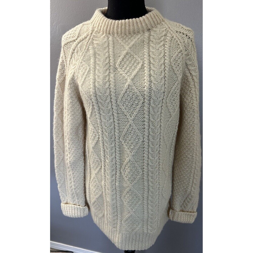 Bonner Ireland Fishermens 100% Wool Ivory Hand Knit Cable Knit Sweater No Sz Tag